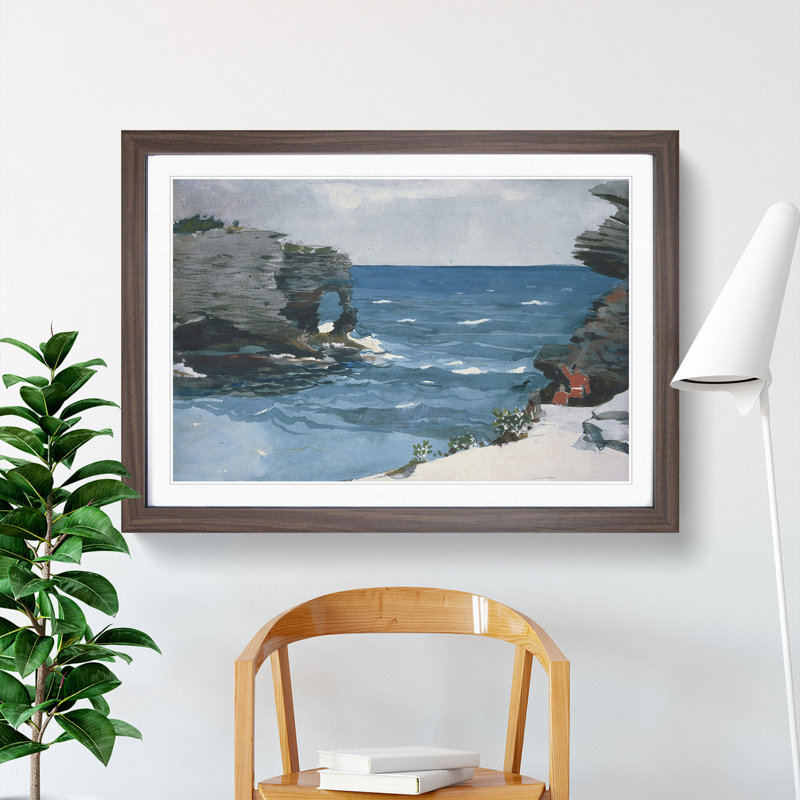 Rocky Shore Bermuda by Winslow Homer - Picture Frame Painting, 27cm H x 36cm W x 2cm D, Walnut Framed