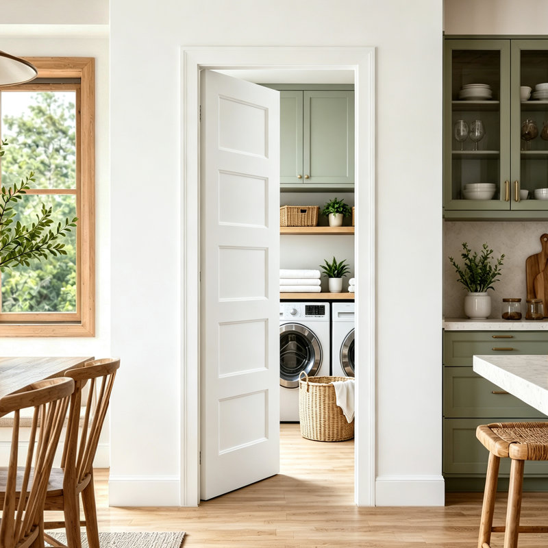 Ensemble de porte de garde-manger blanc à 5 panneaux avec cadre et charnières argentées Prehung Compatible, 24 po x 80 po