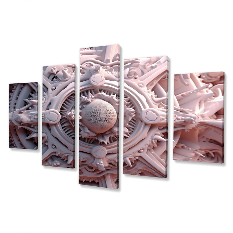 «Alien Fractal Space Universe» en 3D rose, art mural sur toile Fractals - 5 panneaux