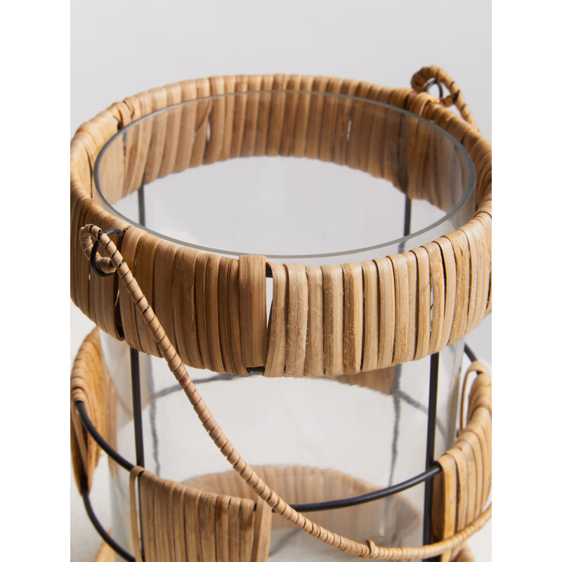Wicker Tabletop Lantern, Natural, 21cm H x 14cm W x 16cm D