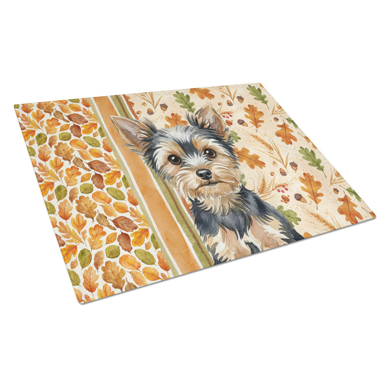 Planche à découper en verre noir et brun clair Yorkshire Terrier Heirloom
