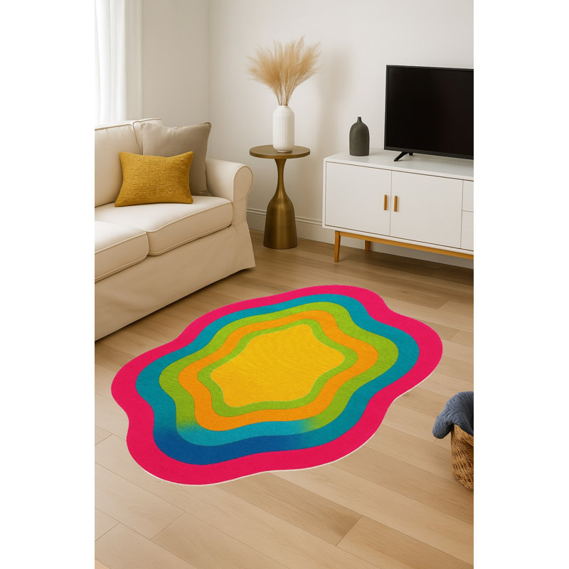 Tapis jaune tissé à motif abstrait lavable Mosso, 2'6" x 4'11"