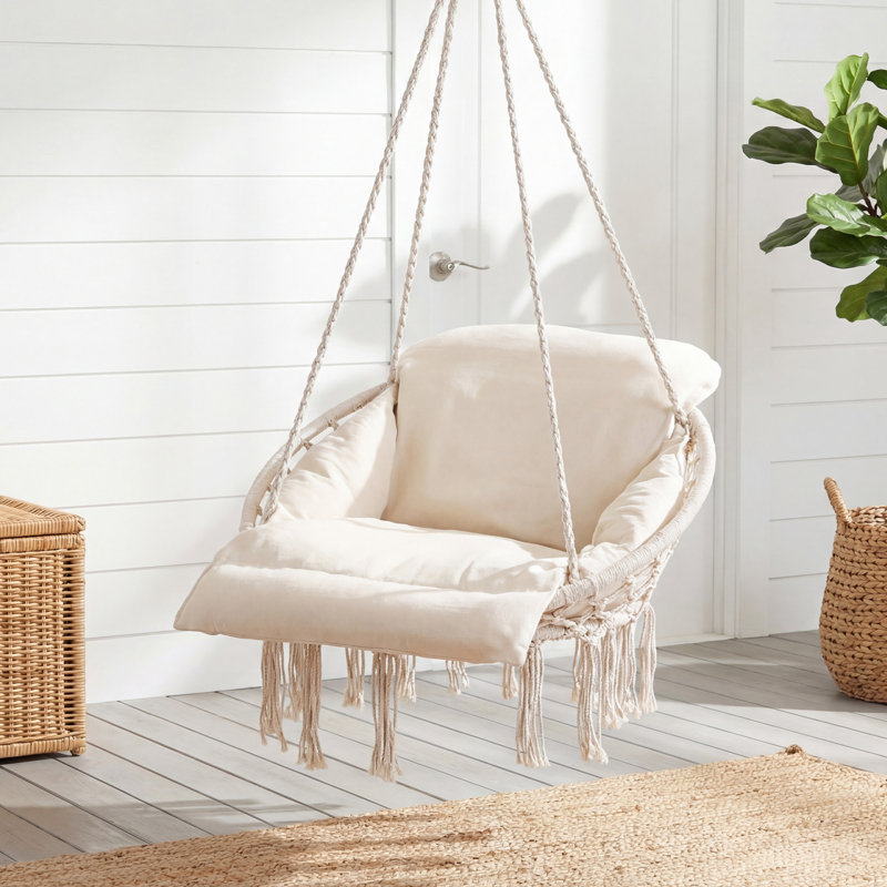 Balancelle hamac simple avec coussin surdimensionné Macrame, Beige
