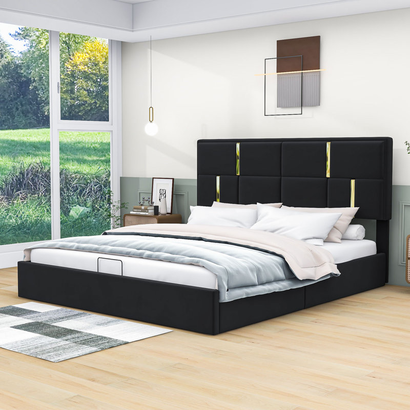 Grand lit plateforme avec rangement Meryem, Noir