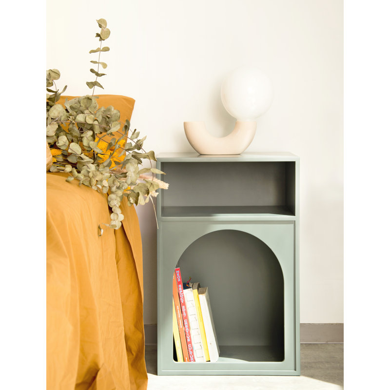 Powellville 39cm W Solid Wood Bedside Table, Vert