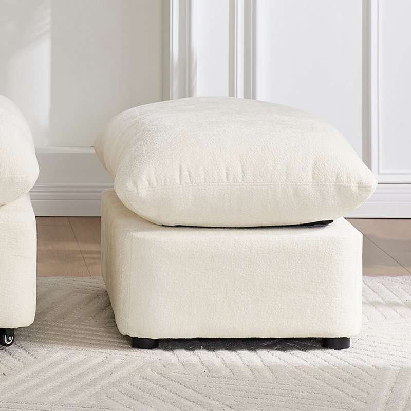 Repose-pieds modulaire en chenille 31,2 po avec pieds en bois massif, Beige