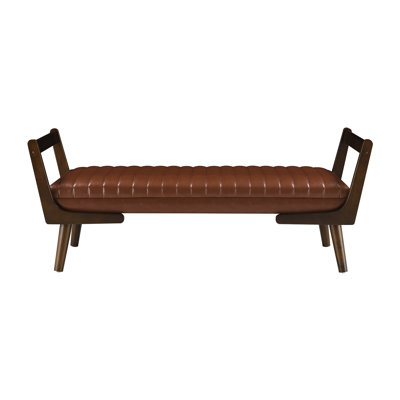 52" Bench With Walnut Wood Leg,Channeled Upholstered Footrest Stool