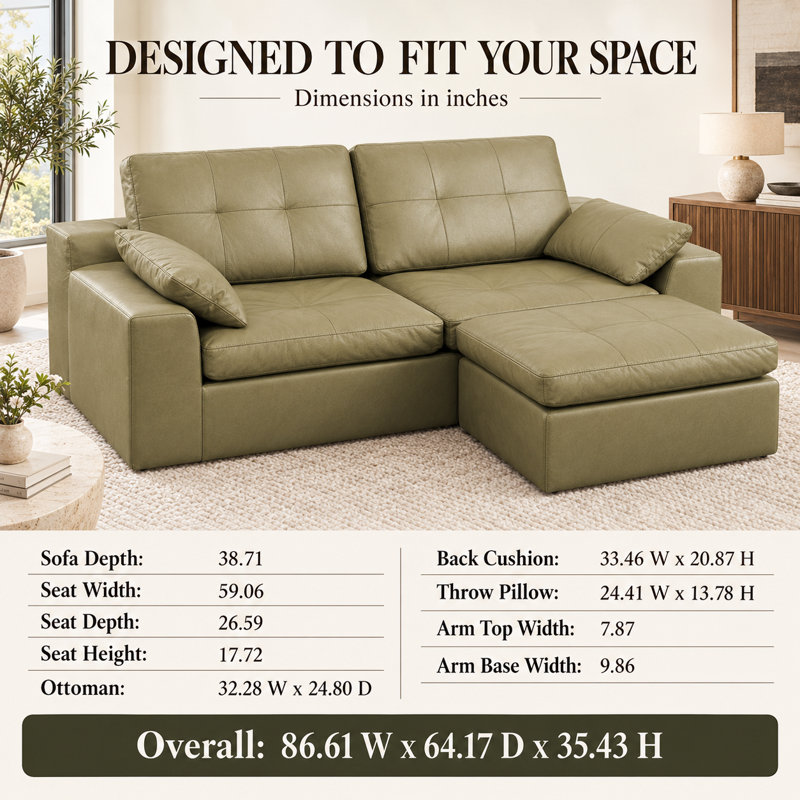 86.61 " Faux Leather Sectional, Green