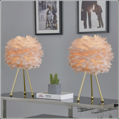 Ensemble de 2 lampes de chevet dorées roses à motif de trépied moderne de 19 po pour le salon et la chambre à coucher