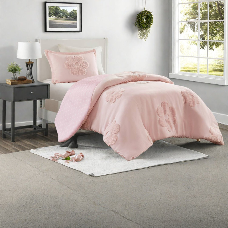 Ensemble de literie antimicrobien en chenille simple, floral réversible pour la maison
