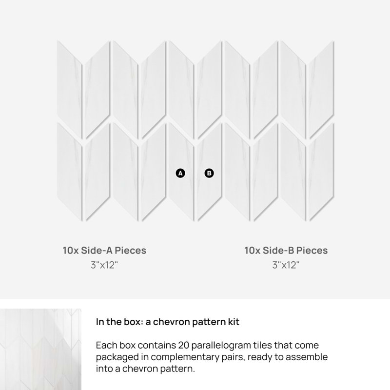 Bianco Dolomite 3x12 Chevron Polished Marble Tile