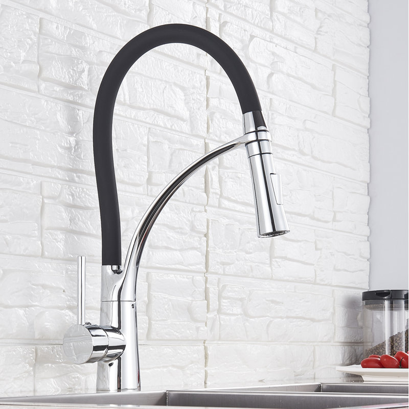 Belfry Kitchen Asaad Pull Out Kitchen Faucet, Chrome/Black