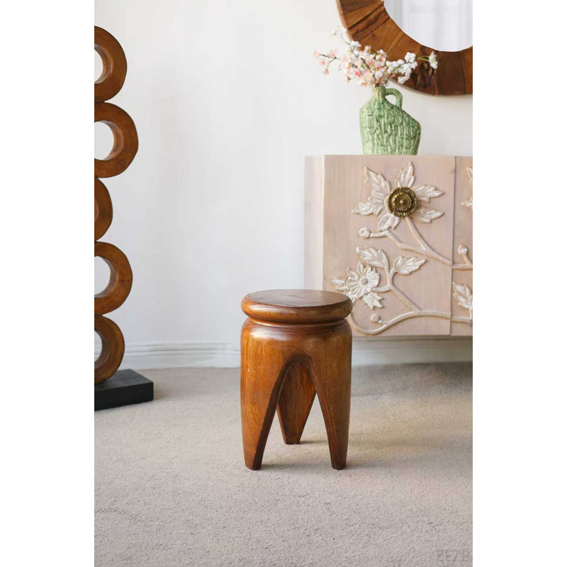 Carved Paulownia Wood Accent Table