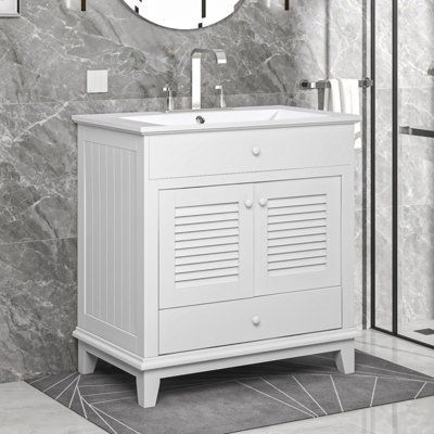 Monserrote 30'' Free Standing Single Bathroom Vanity with Solid Wood Top -  Winston Porter, F9F81107F15D424E88AA7B0939E22FB4