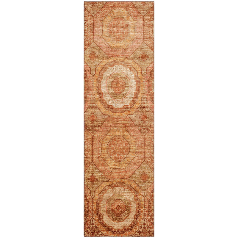 Premium Machine Washable Mayfield AMF2050 Panel Rug, 2'3" x 7'6" Runner, Terracotta