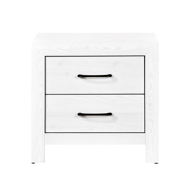 Table de chevet blanche moderne pour la chambre à coucher avec 2 tiroirs en métal et poignées noires au centre rustique