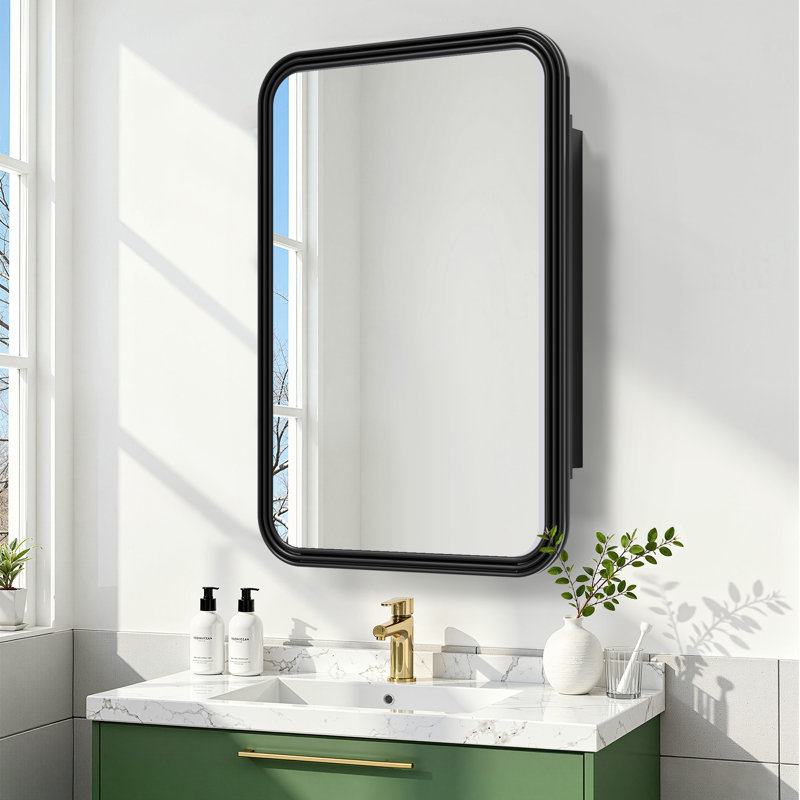 Armoire à pharmacie avec miroir mural décoratif en fer noir 23,6 po x H 35,4 po, Noir, 1