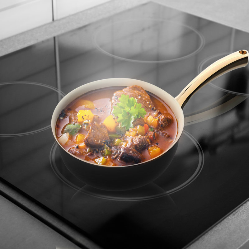 NutriChef 10-Inch Black Ceramic Non-Stick Fry Pan with Golden Handle