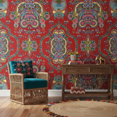 Papier peint motif abstrait motif cachemire Paisley