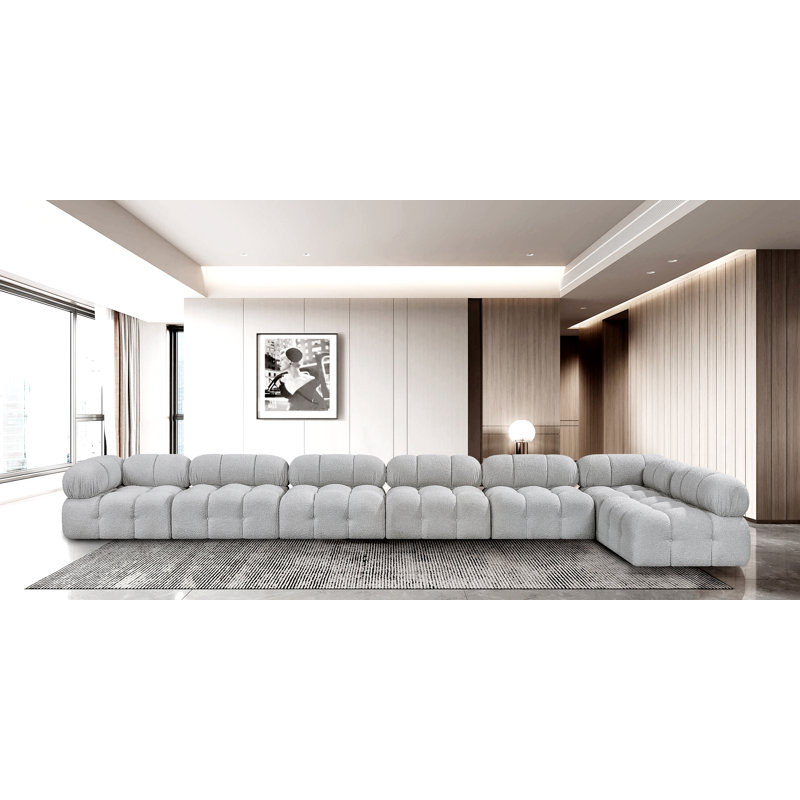 Ames Upholstered Sofa, Grey Boucle Fabric, 5 Armless, 2 Corner