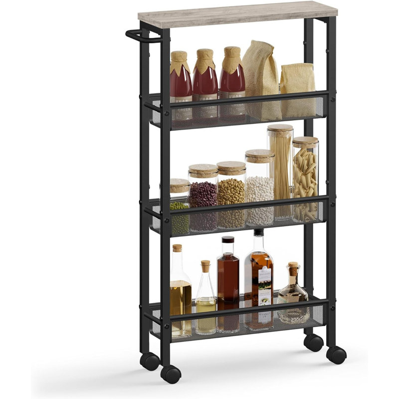 Slim Rolling Cart 5 Tier Storage Cart Narrow Cart with Handles, Metal Frame, 30.30" H x 17.90" W x 5.10" D