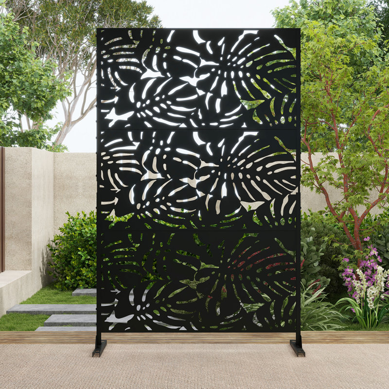 Pacifa 6 ft. H x 4 ft. W Freestanding Privacy Screen with Wider Feet, Black