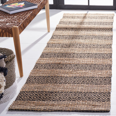 Lexi-Amelia Natural Fibre Flat Weave Jute/Cotton Striped Rug in Black/Natural