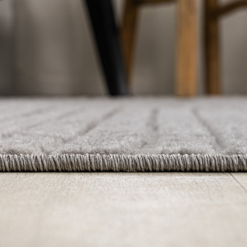 Hallie High-Low Minimalist Curve Geometric Gray/Ivory Indoor/Outdoor Rug, Rectangle 10' x 14'