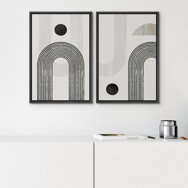 «Dark Black Color Field Landscape», 2 pièces sur toile, Cadre noir, H 24 po x l 36 po
