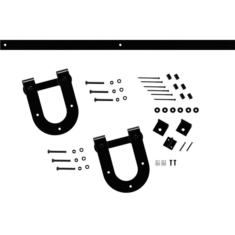 Black Steel Premium Horseshoe Barn Door Hardware Set with 4' Track