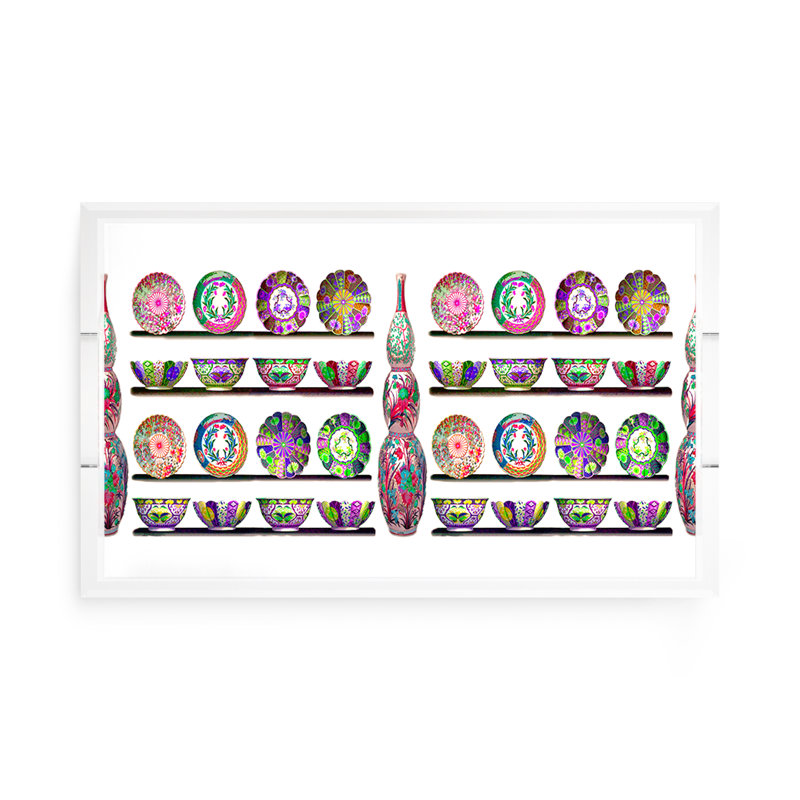 Ceramic Menagerie Acrylic Rectangle Decorative Tray, 17"W x 10.5"D x 2"H