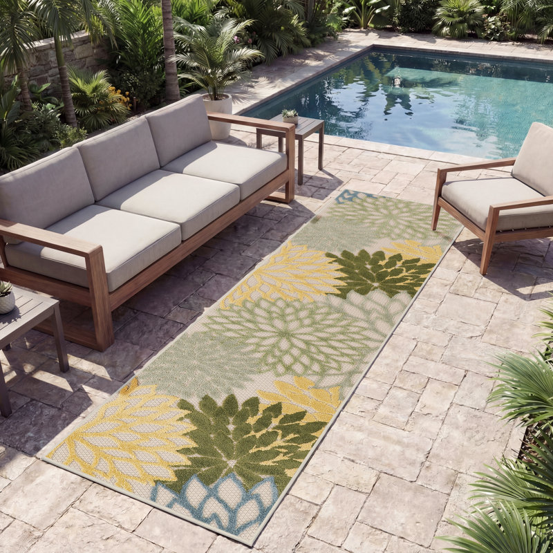 Tapis intérieur / extérieur floral Amellia, Tapis de couloir 2 pi x 6 pi