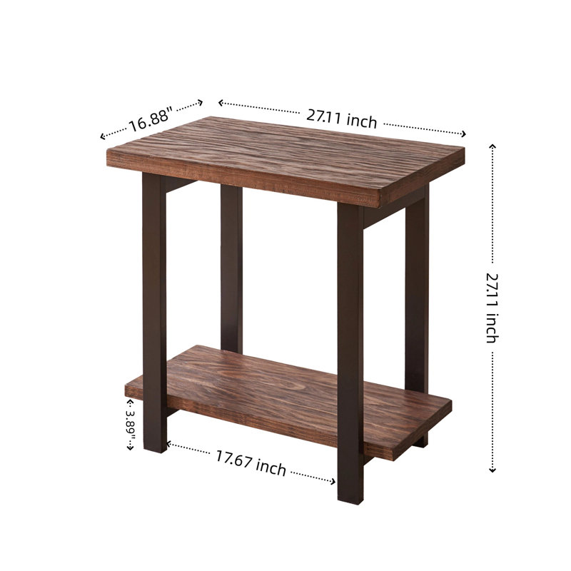 Table d'appoint de style campagnard à double plateau, avec un plateau en pin vieilli et des pieds en bois d'hévéa, convenant comme table d'appoint pour un canapé ou une table de chevet, adaptable à différents espaces.