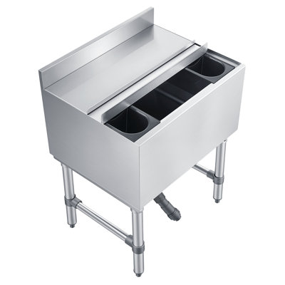 Bac à glaçons commercial, capacité maximale de 65,1 pte, glacière en acier inoxydable de 24 x 19 x 33 po avec couvercle coulissant et porte-bouteilles, unité de chariot-glacière pour bar-pub, certifié NSF