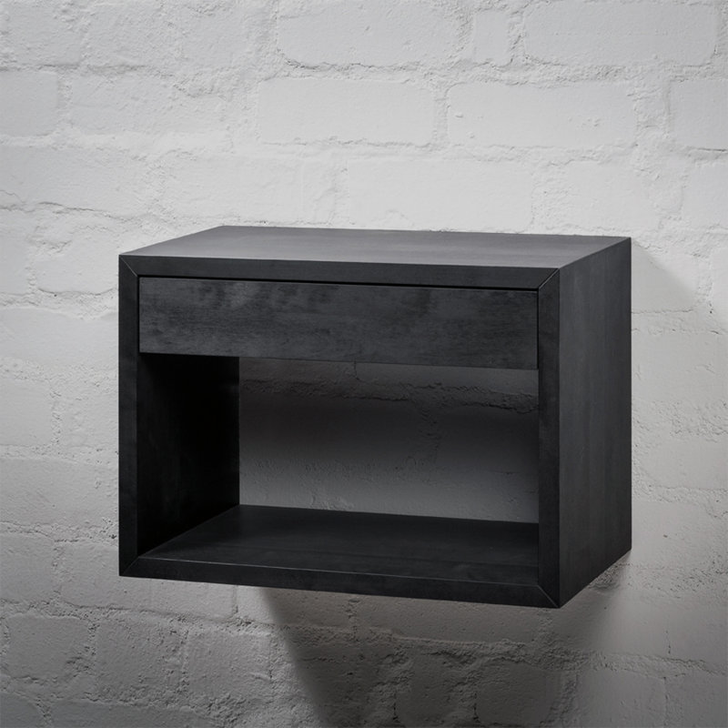Solid Wood Floating Nightstand with Drawer | Bedroom Scandinavian Furniture, Bedside Table, Black