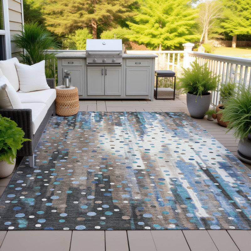 Tapis géométrique intérieur / extérieur lavable à la machine Husby ACN2213, Rectangle 10 pi x 14 pi