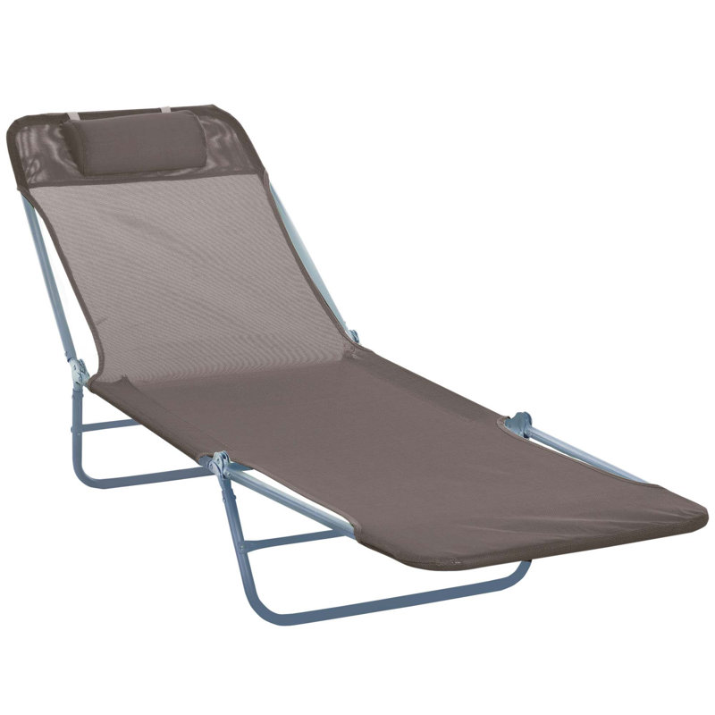 Outsunny Folding Chaise Lounge Chair, Pool Sun Tanning Chair, Outdoor Lounge Chair With 5-Position Reclining Back, Breathable Mesh Seat, Headrest For Beach, Yard, Patio, Brown