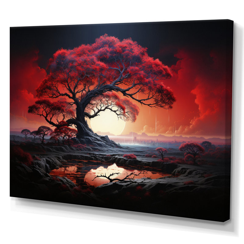Red Tree Silhouette Symphony I - Landscape Trees Canvas Wall Art144, H 34 po x l 44 po x P 1,5 po