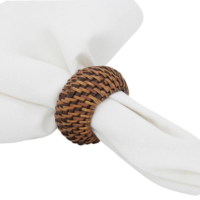 Set of 4 Brown Woven Rattan Napkin Rings
