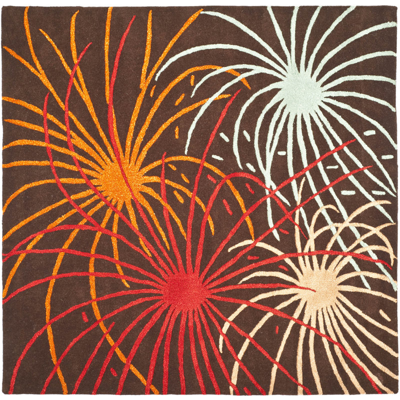 Candelo Soho Hand Tufted Wool/Viscose Abstract Rug in Red/Brown, Square 6'