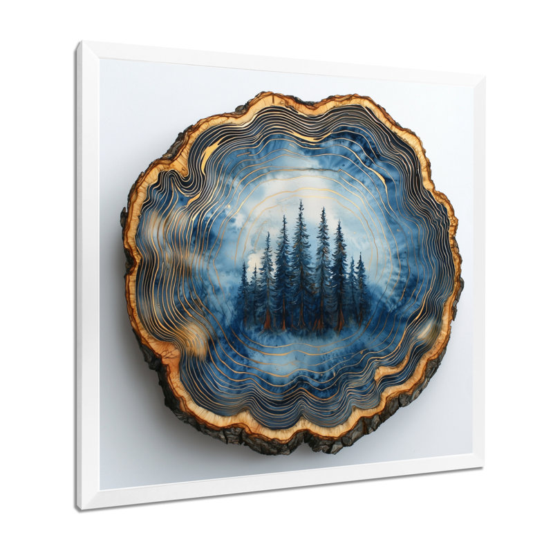Forêt bleue de Gerzon, glissade sur bois, collage I - art mural forêt, H 16 po x l 16 po, Blanc