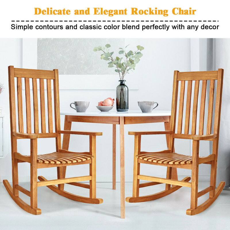 Natural Eucalyptus Wood Outdoor Rocking Chair with Arms