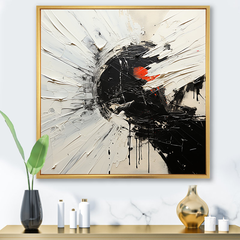 Noir et blanc lunaire II sur toile, H 16 po x l 16 po x P 1 po, Cadre flottant doré