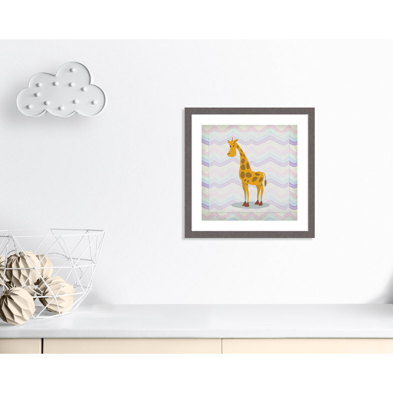 Décalcomanie murale «Pink Giraffe Time», Encadré plat à grain de bois gris, H 22,5 po x l 22,5 po x P 0,6 po