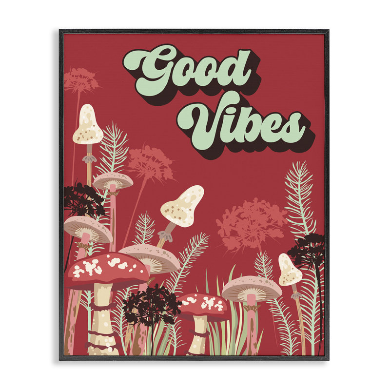 «Good Vibes Mushroom» par Diane Labombarbe bg-150, H 30 po x l 24 po, Giclée encadrée noir minuit