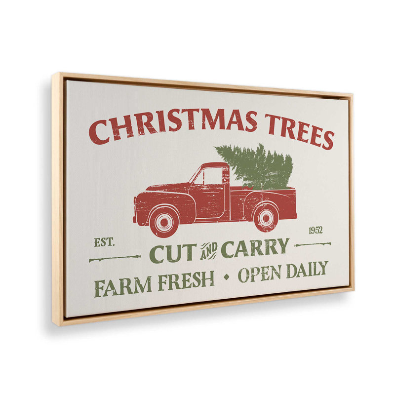 «Farm Fresh Christmas Trees», impression de signe, Encadrement brun, H 32,75 po x l 48,75 po x P 1,75 po
