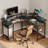 Lameen L Shaped Computer Desk with Power Outlets & RGB Lights, Corner Desk with Monitor Shelf-839632120-825884478
