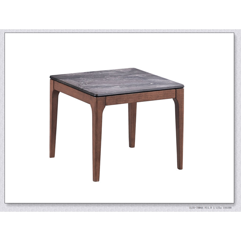 Table de bout avec plateau en pierre d'ingénierie et finition noyer