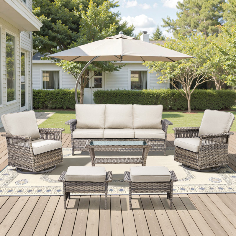 Anferney 6-Piece Outdoor Patio Sofa Conversation Set With Coffee Table, Beige