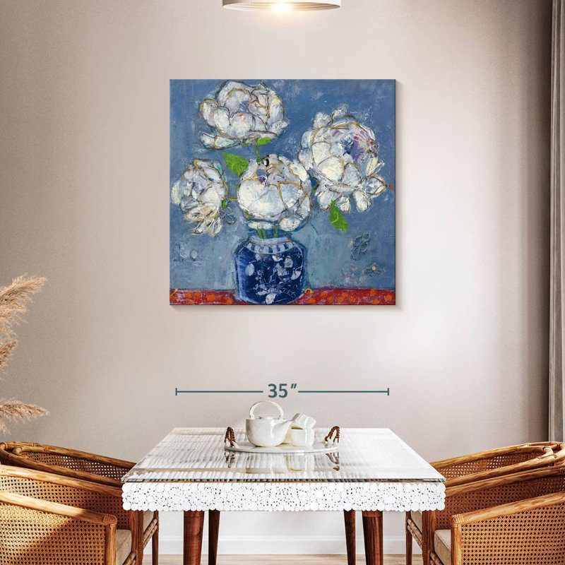 Vase de pivoines bleu Harnek, H 36 po x l 36 po